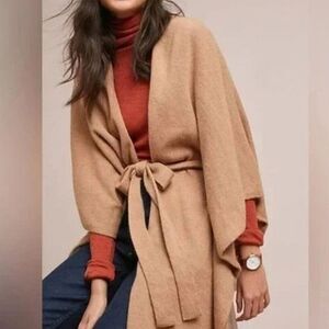 Anthropologie Saturday Sunday Lucia Tied Kimono Belted Poncho Tan Neutral